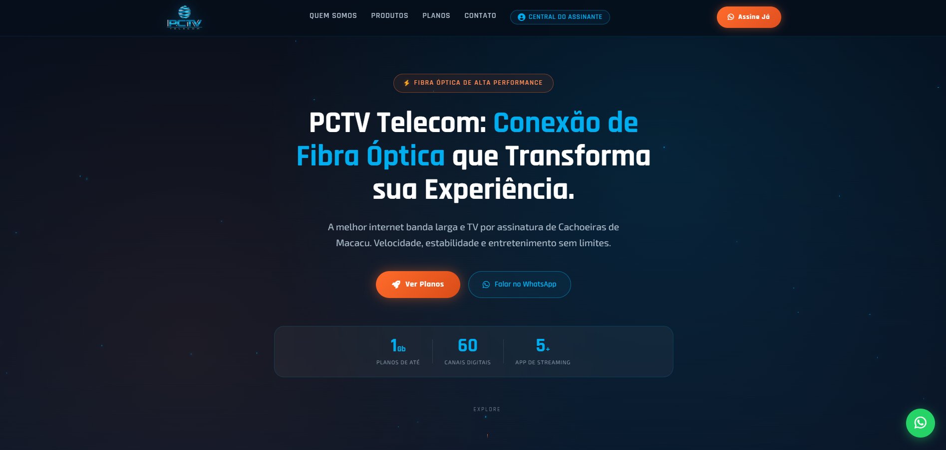 Screenshot do site PCTV Telecom
